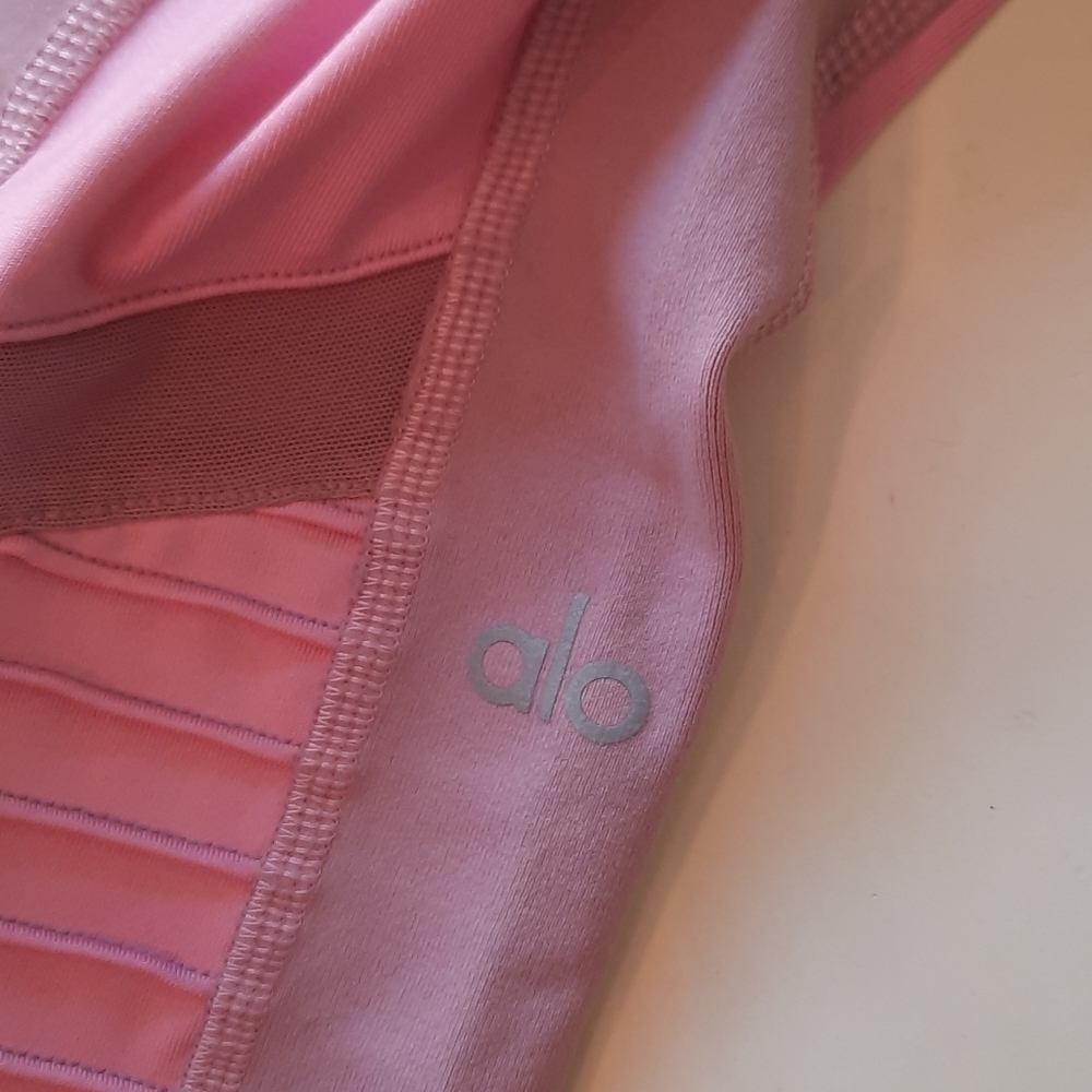 Alo Yoga High Waist Moto Leggings Pink Lavender Ribbed Mesh Panel Pants XS - Picture 7 of 15